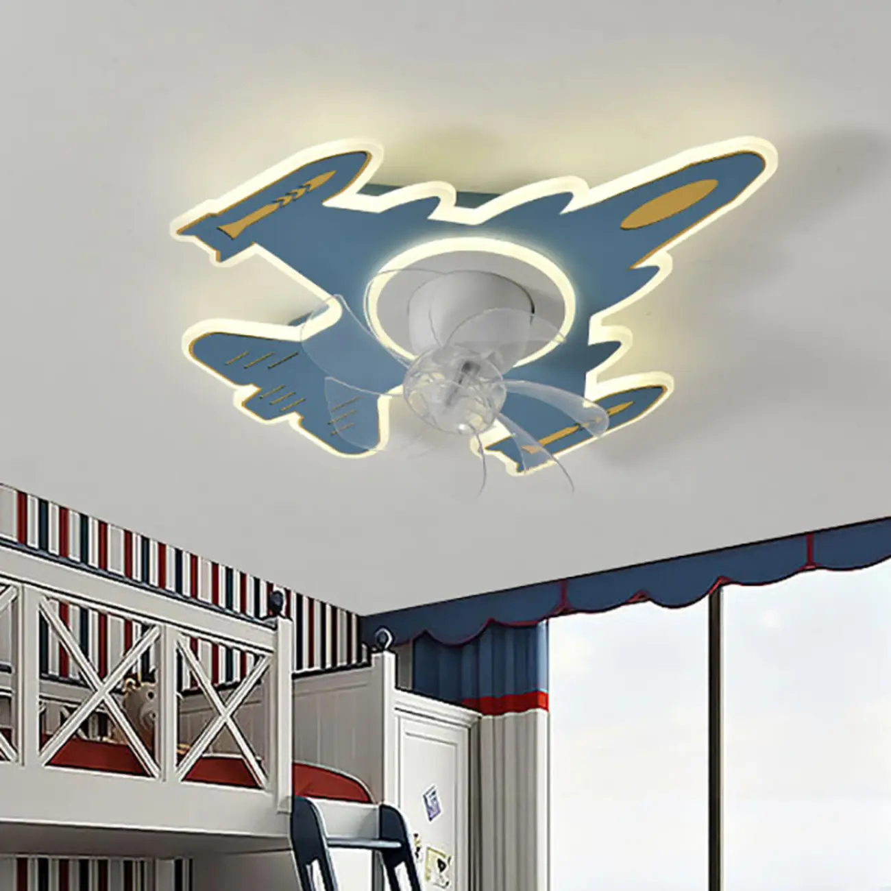 Kids Room Airplane Remote Ceiling Fan with LED Light Image - 1 | homeyfad