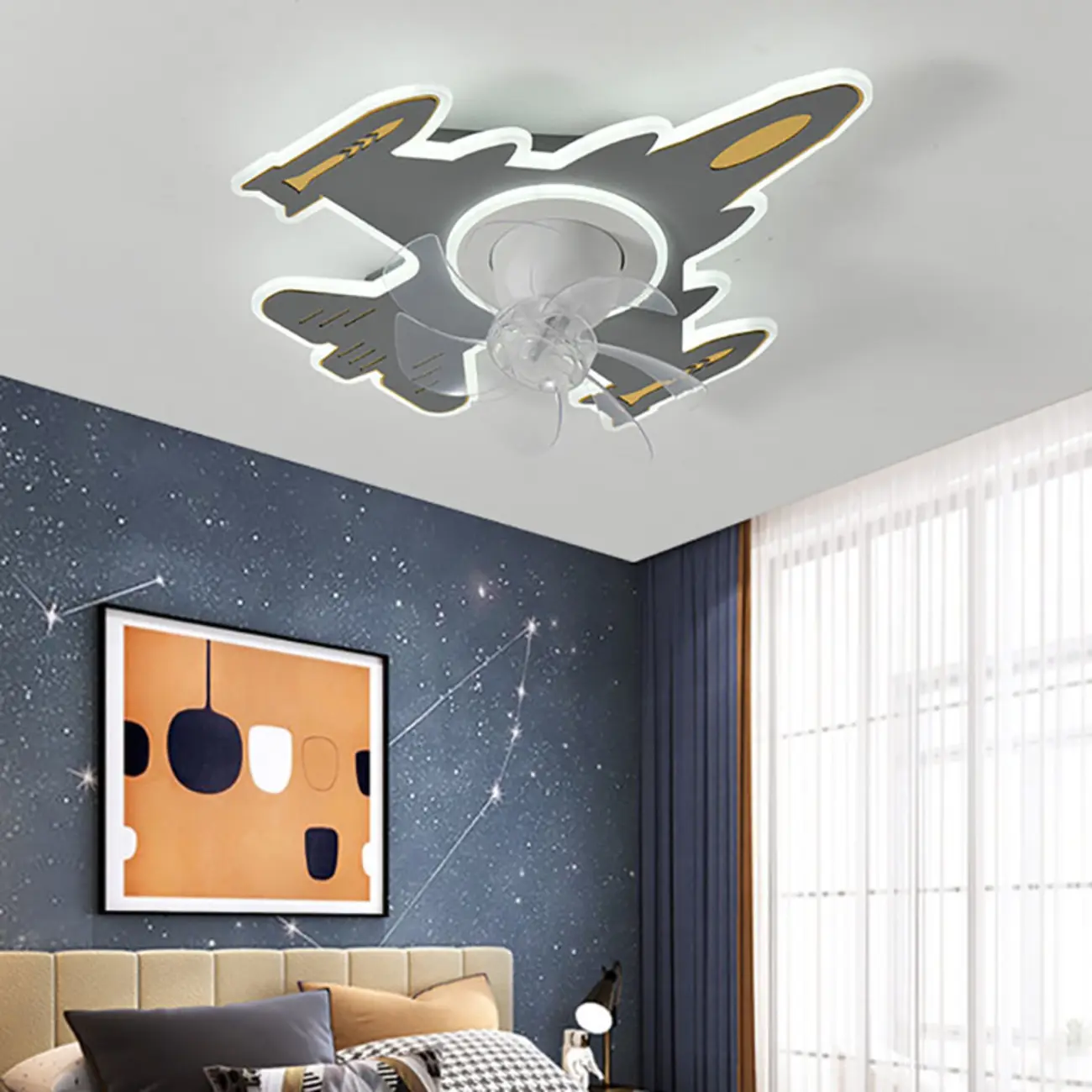 Kids Room Airplane Remote Ceiling Fan with LED Light Image - 2 | homeyfad
