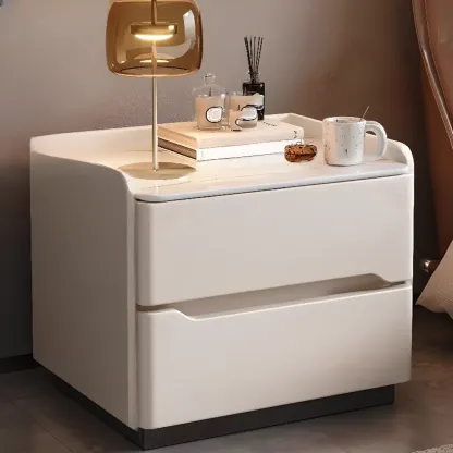 Nordic Sintered Stone Top Wood 2-Drawer Nightstand Image - 1