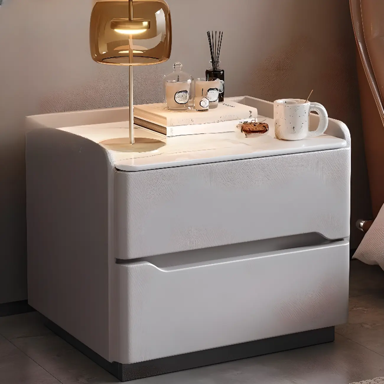 Nordic Sintered Stone Top Wood 2-Drawer Nightstand Image - 3 | homeyfad