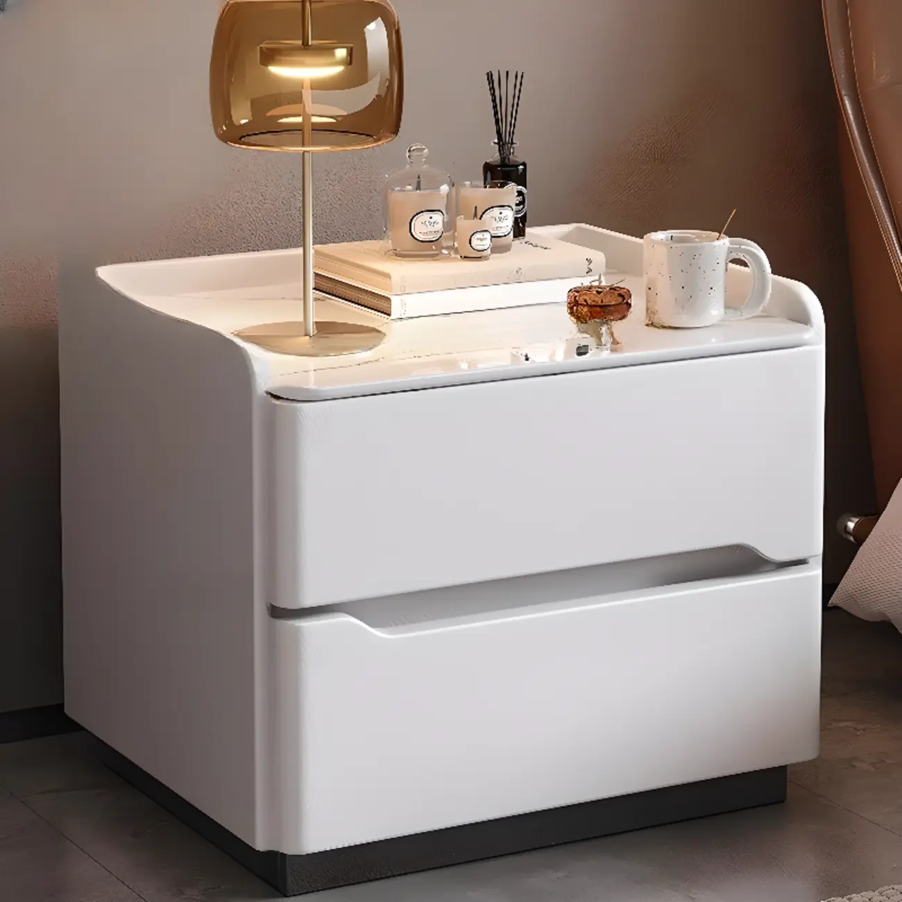 Nordic Sintered Stone Top Wood 2-Drawer Nightstand Image - 4 | homeyfad