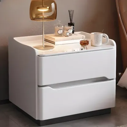 Nordic Sintered Stone Top Wood 2-Drawer Nightstand Image - 4