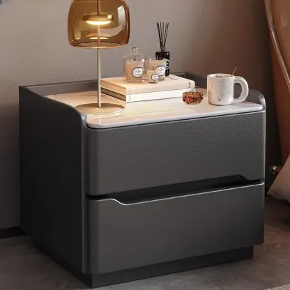 Nordic Sintered Stone Top Wood 2-Drawer Nightstand Image - 5