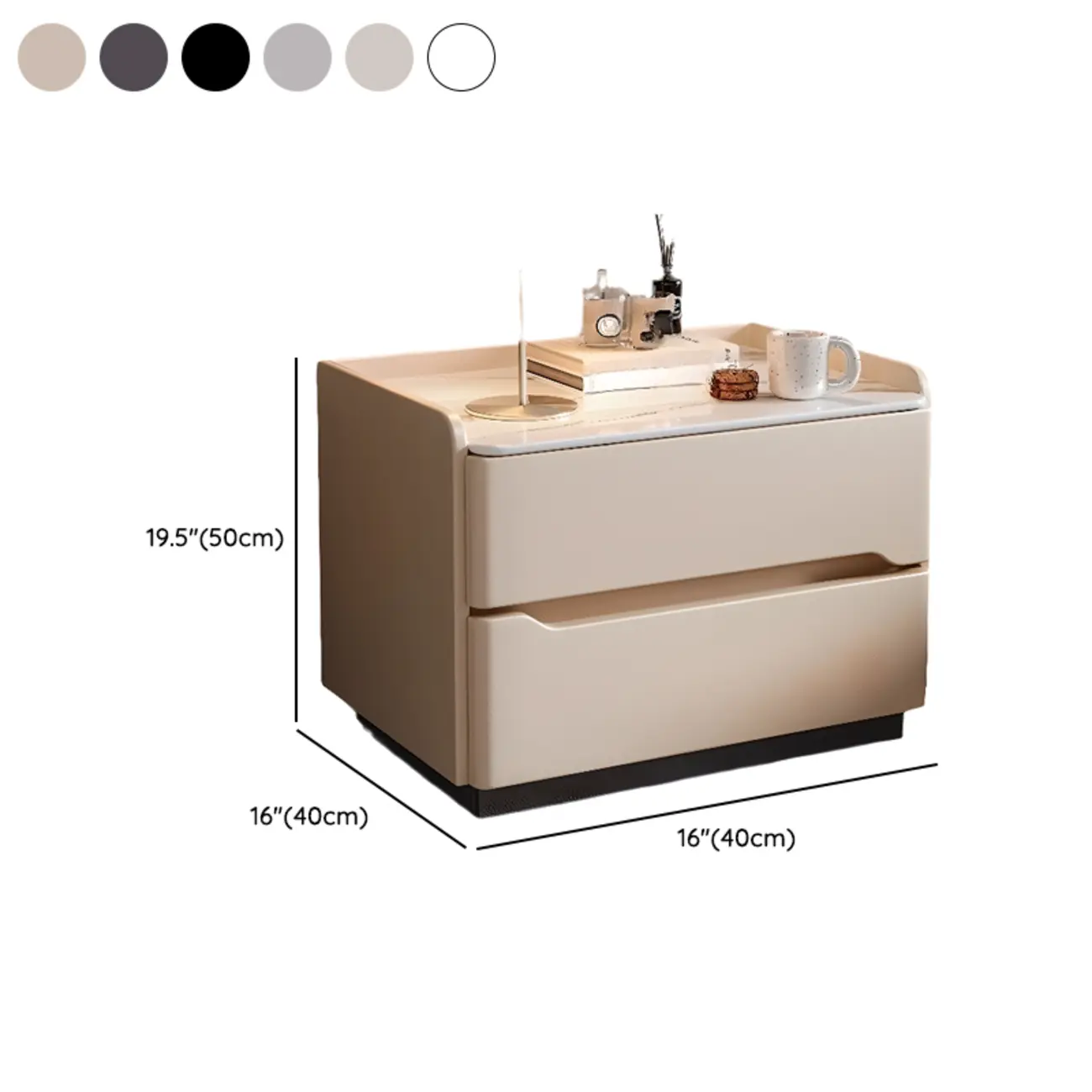 Nordic Sintered Stone Top Wood 2-Drawer Nightstand #size | homeyfad