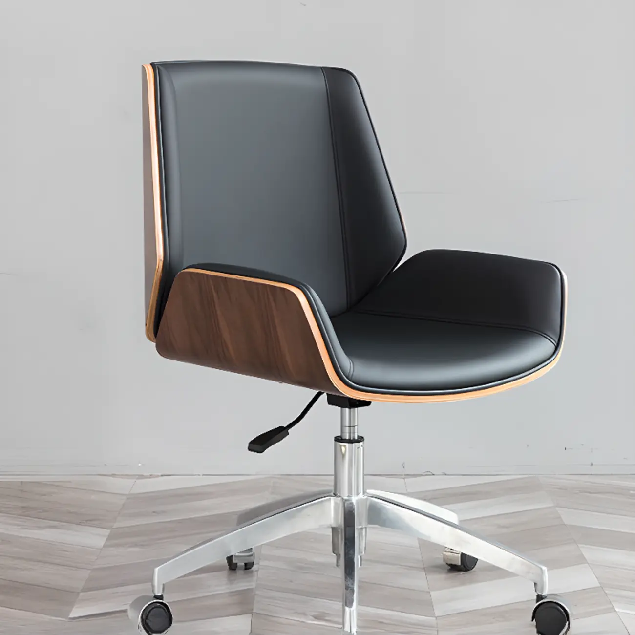 Modern Black Leather Upholstered Swivel Office Chair Image - 1 | homeyfad