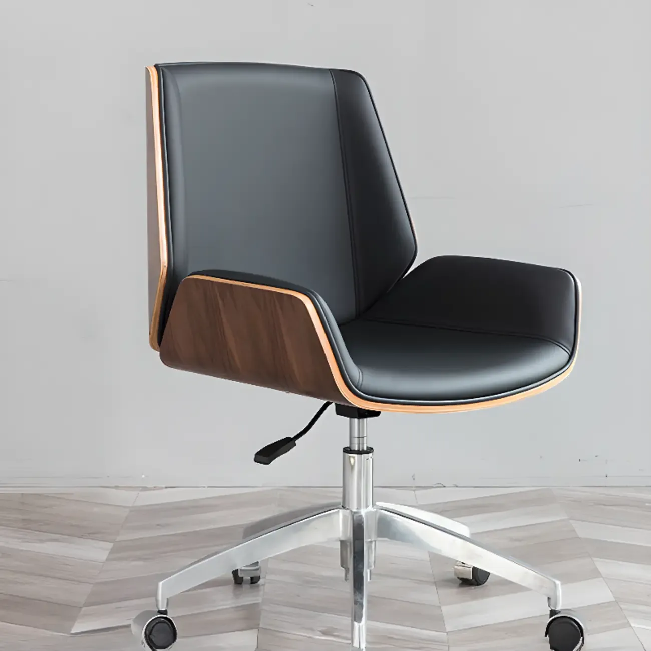Modern Black Leather Upholstered Swivel Office Chair Image - 1