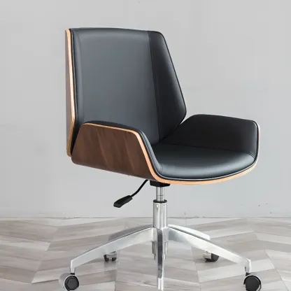 Modern Black Leather Upholstered Swivel Office Chair Image - 1