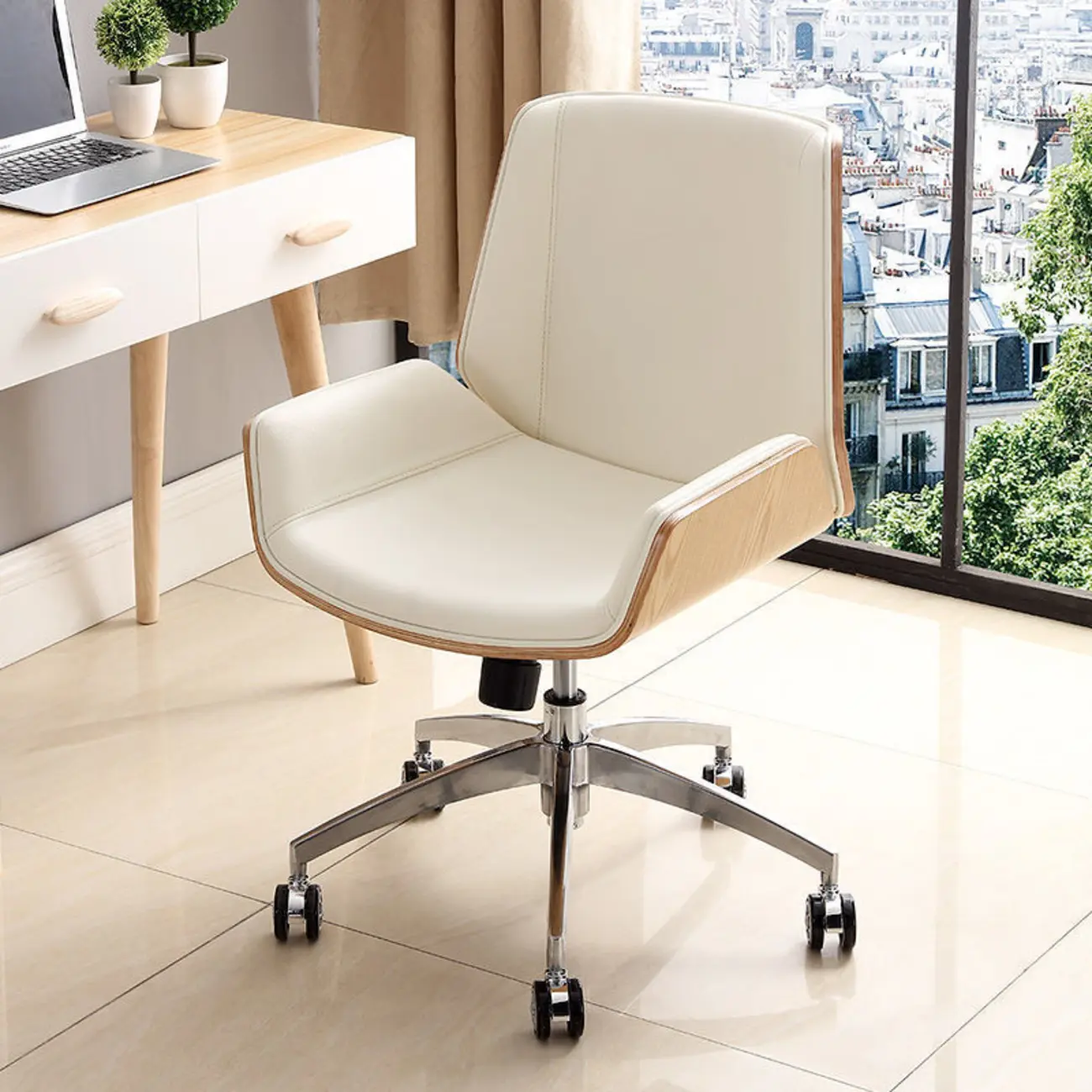 Modern Black Leather Upholstered Swivel Office Chair Image - 3 | homeyfad