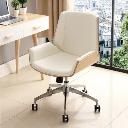 Modern Black Leather Upholstered Swivel Office Chair Image - 3