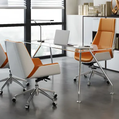 Modern Black Leather Upholstered Swivel Office Chair Image - 5