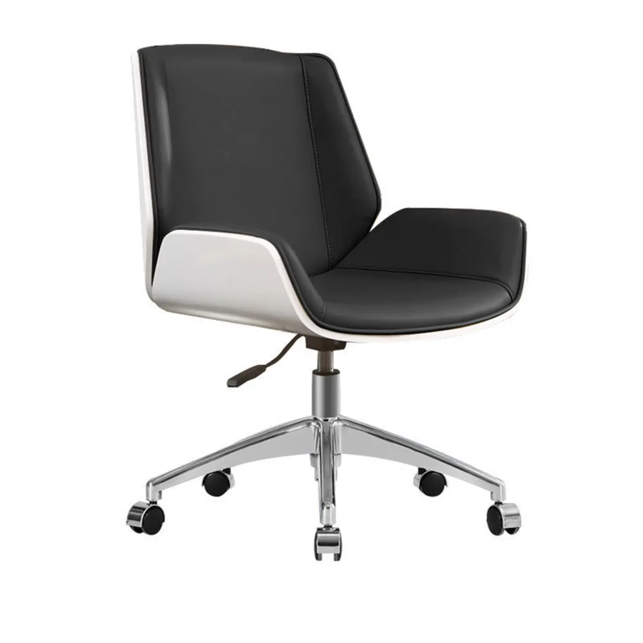 Modern Black Leather Upholstered Swivel Office Chair Image - 6 | homeyfad