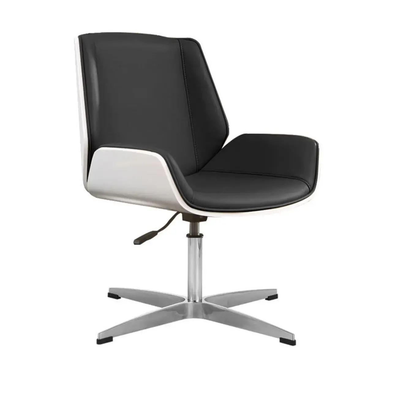 Modern Black Leather Upholstered Swivel Office Chair Image - 9