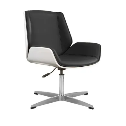 Modern Black Leather Upholstered Swivel Office Chair Image - 9