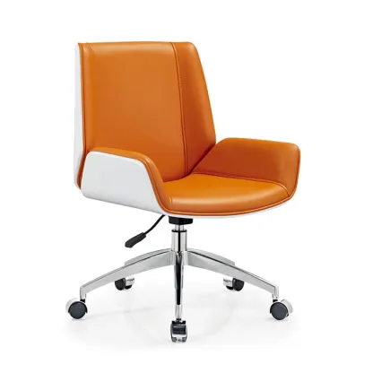 Modern Black Leather Upholstered Swivel Office Chair Image - 10