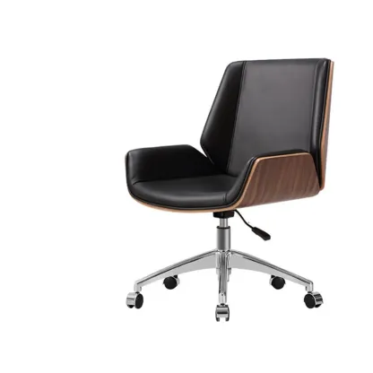Modern Black Leather Upholstered Swivel Office Chair Image - 12
