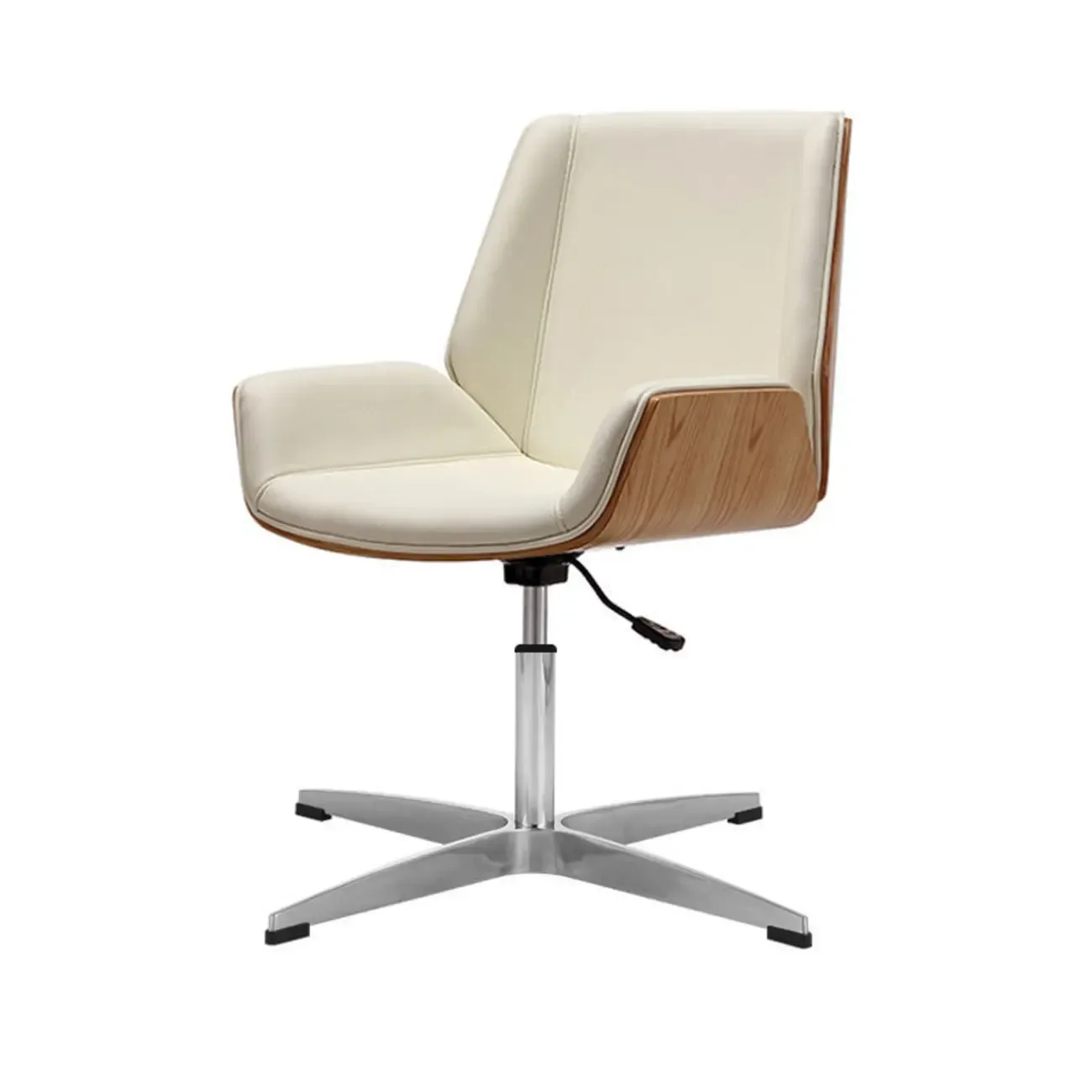 Modern Black Leather Upholstered Swivel Office Chair Image - 13