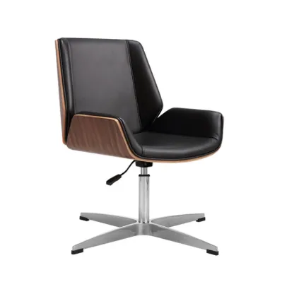 Modern Black Leather Upholstered Swivel Office Chair Image - 14