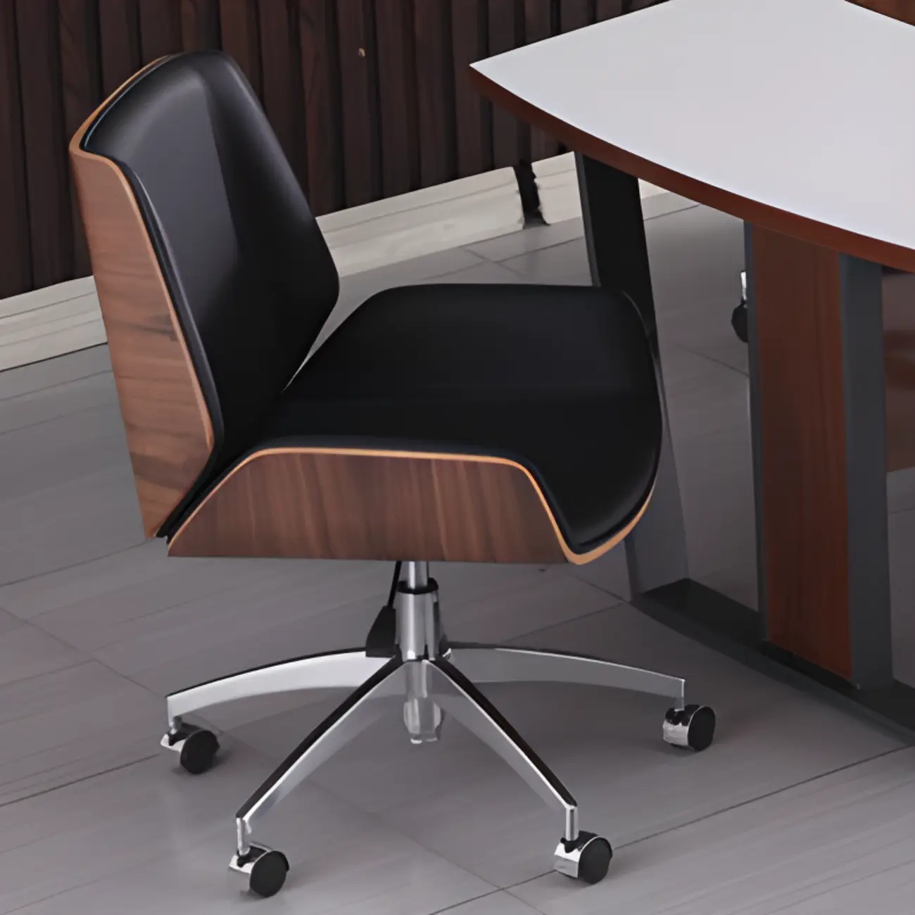 Modern Black Leather Upholstered Swivel Office Chair Image - 2 | homeyfad