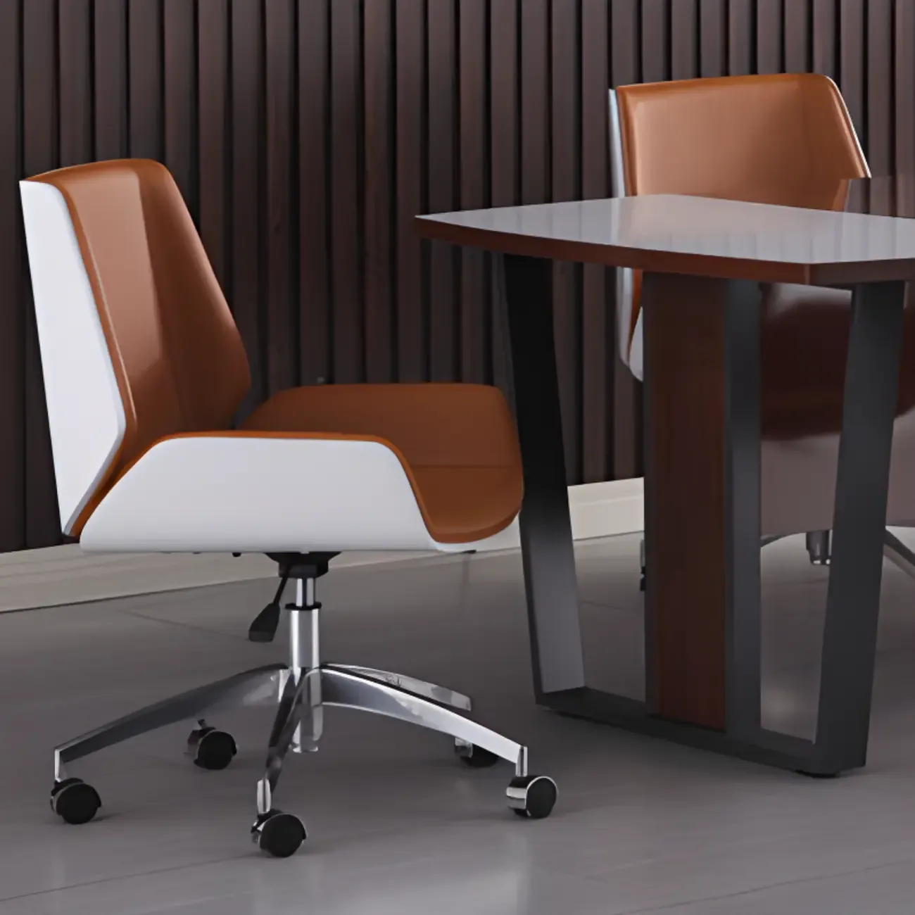 Modern Black Leather Upholstered Swivel Office Chair Image - 4