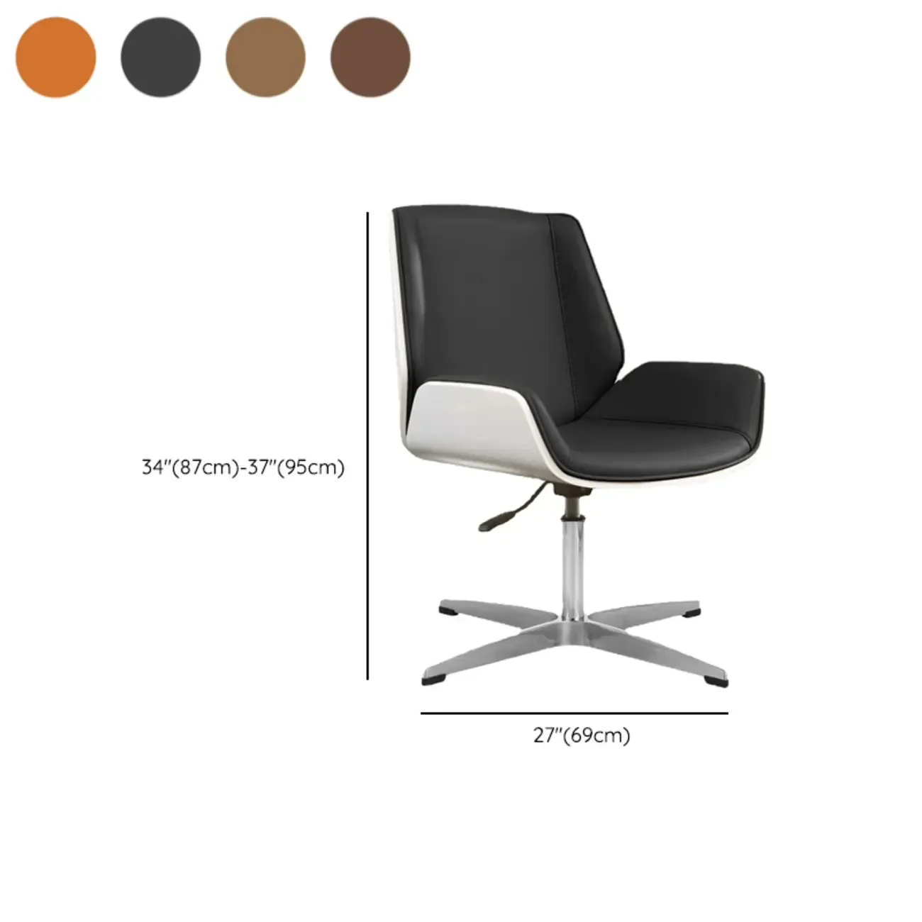 Modern Black Leather Upholstered Swivel Office Chair Image - 16