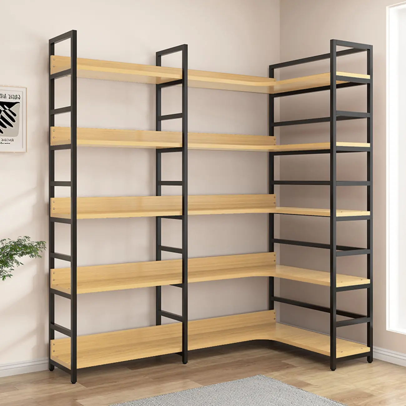 6-Tier Wood and Steel Corner Display Bookshelf Image - 5 | homeyfad
