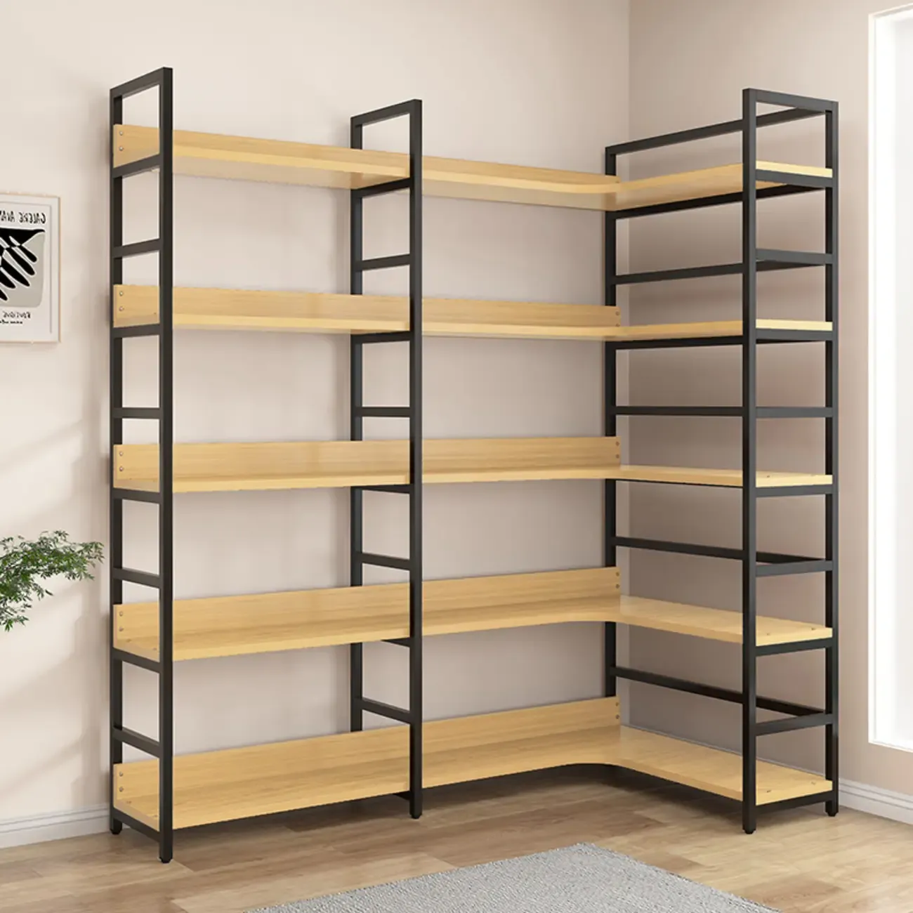 6-Tier Wood and Steel Corner Display Bookshelf Image - 5