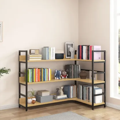 6-Tier Wood and Steel Corner Display Bookshelf Image - 6