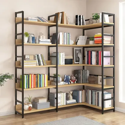 6-Tier Wood and Steel Corner Display Bookshelf Image - 13