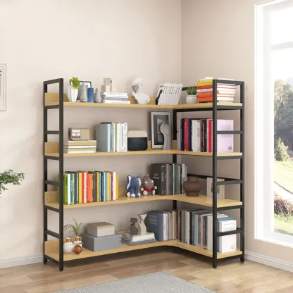 6-Tier Wood and Steel Corner Display Bookshelf Image - 25