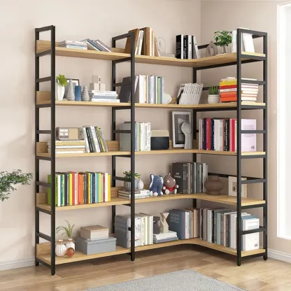 6-Tier Wood and Steel Corner Display Bookshelf Image - 34