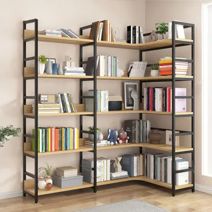 6-Tier Wood and Steel Corner Display Bookshelf Image - 35