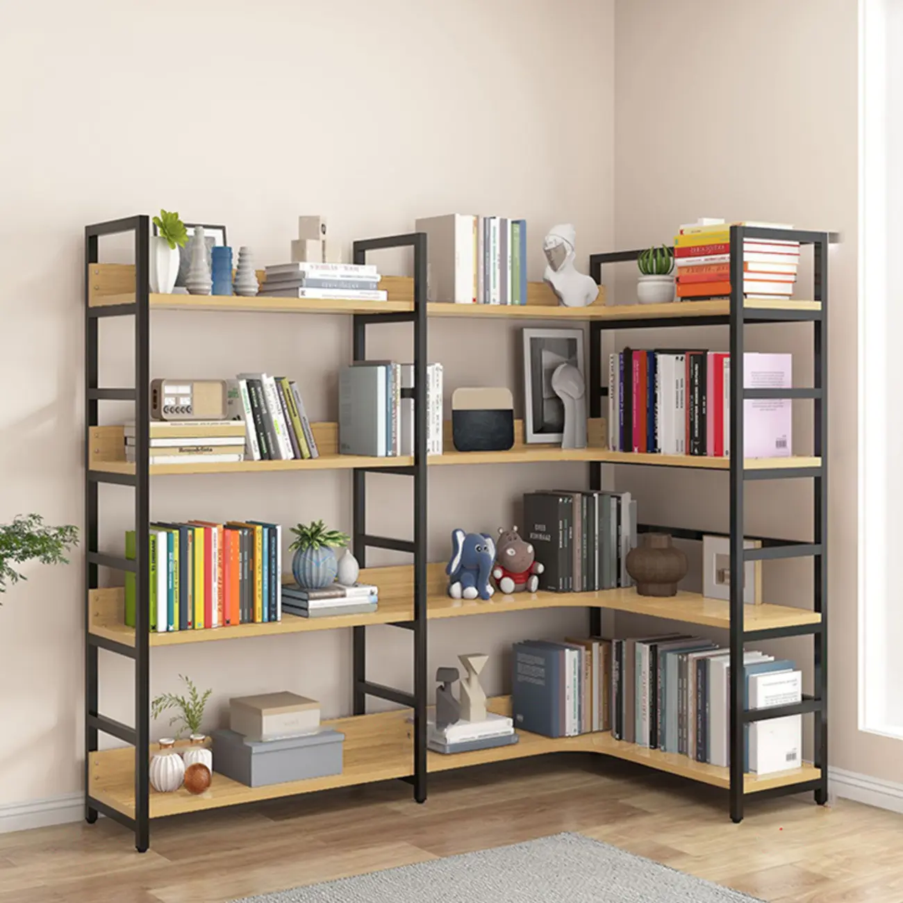 6-Tier Wood and Steel Corner Display Bookshelf Image - 37 | homeyfad
