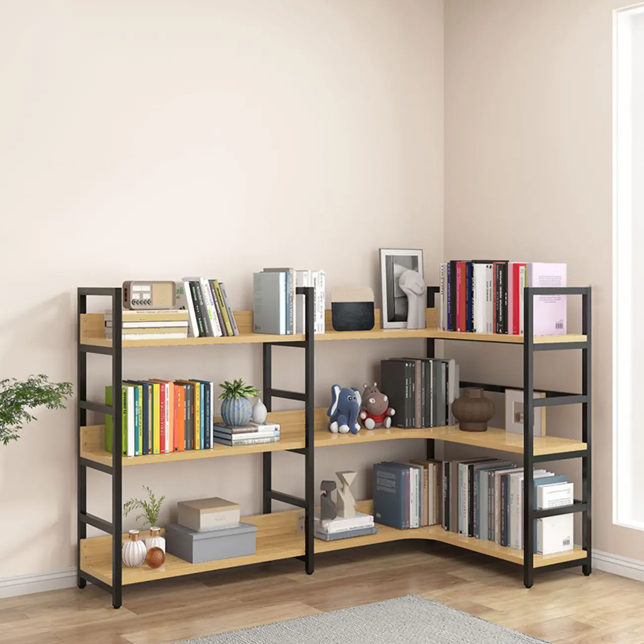 6-Tier Wood and Steel Corner Display Bookshelf Image - 38 | homeyfad