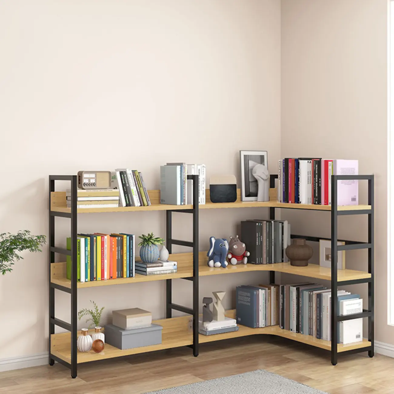 6-Tier Wood and Steel Corner Display Bookshelf Image - 39 | homeyfad