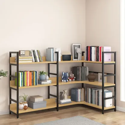 6-Tier Wood and Steel Corner Display Bookshelf Image - 40