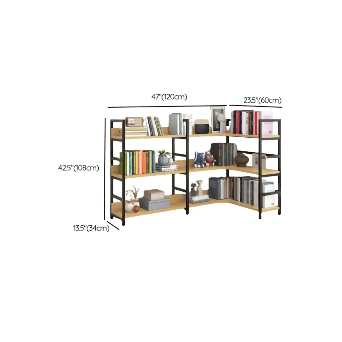 6-Tier Wood and Steel Corner Display Bookshelf #size