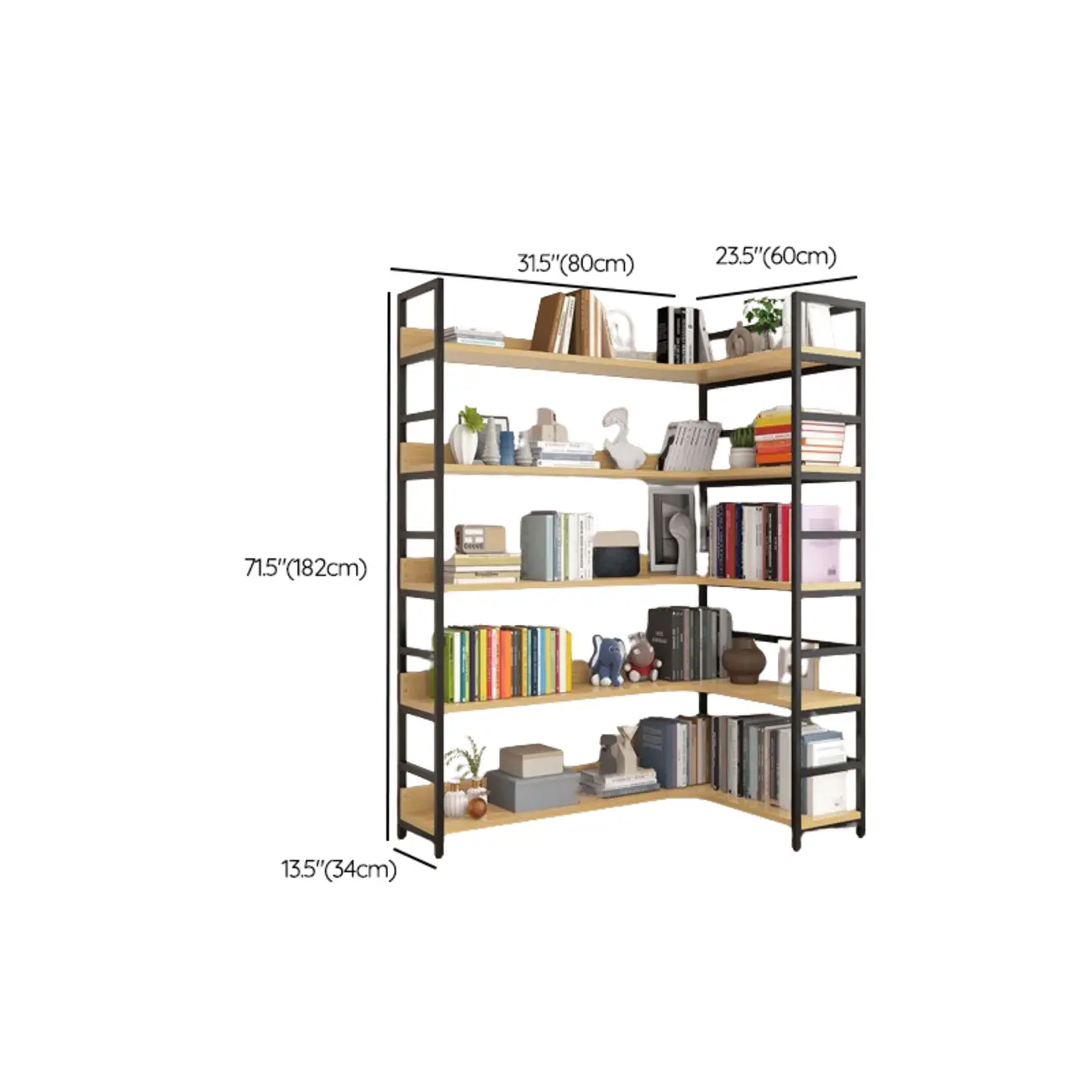 6-Tier Wood and Steel Corner Display Bookshelf Image - 45 | homeyfad
