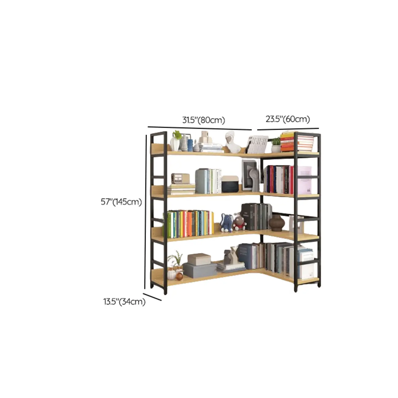6-Tier Wood and Steel Corner Display Bookshelf Image - 52 | homeyfad