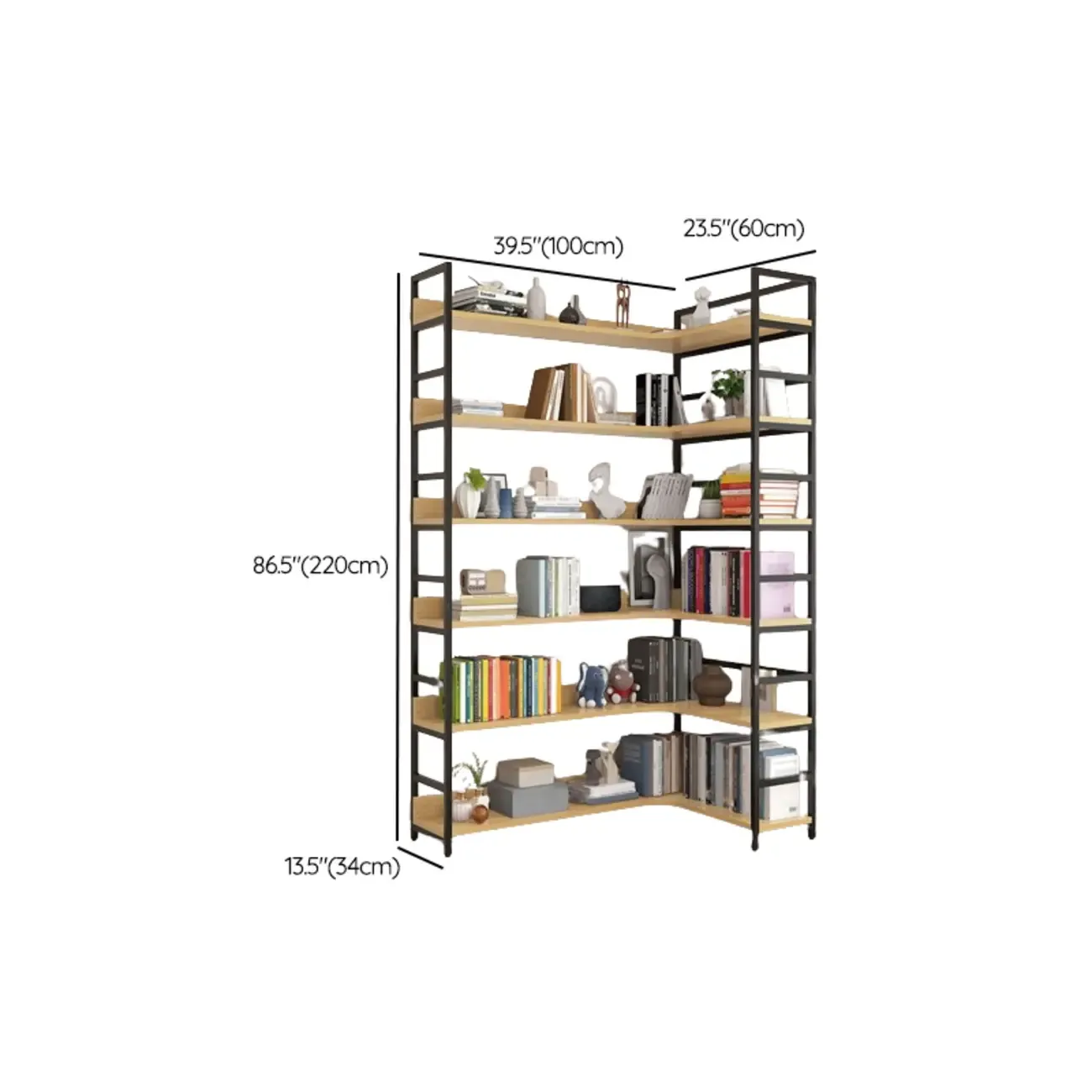 6-Tier Wood and Steel Corner Display Bookshelf Image - 53