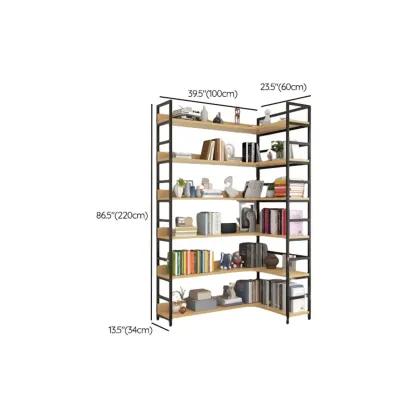 6-Tier Wood and Steel Corner Display Bookshelf Image - 53