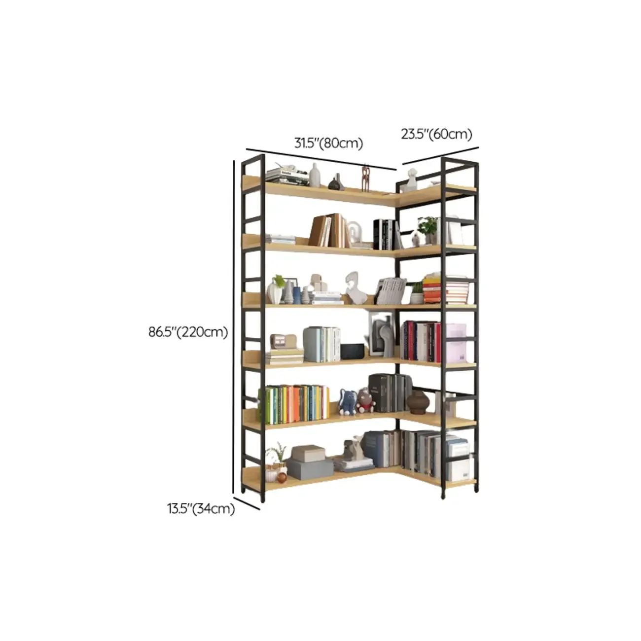 6-Tier Wood and Steel Corner Display Bookshelf Image - 54