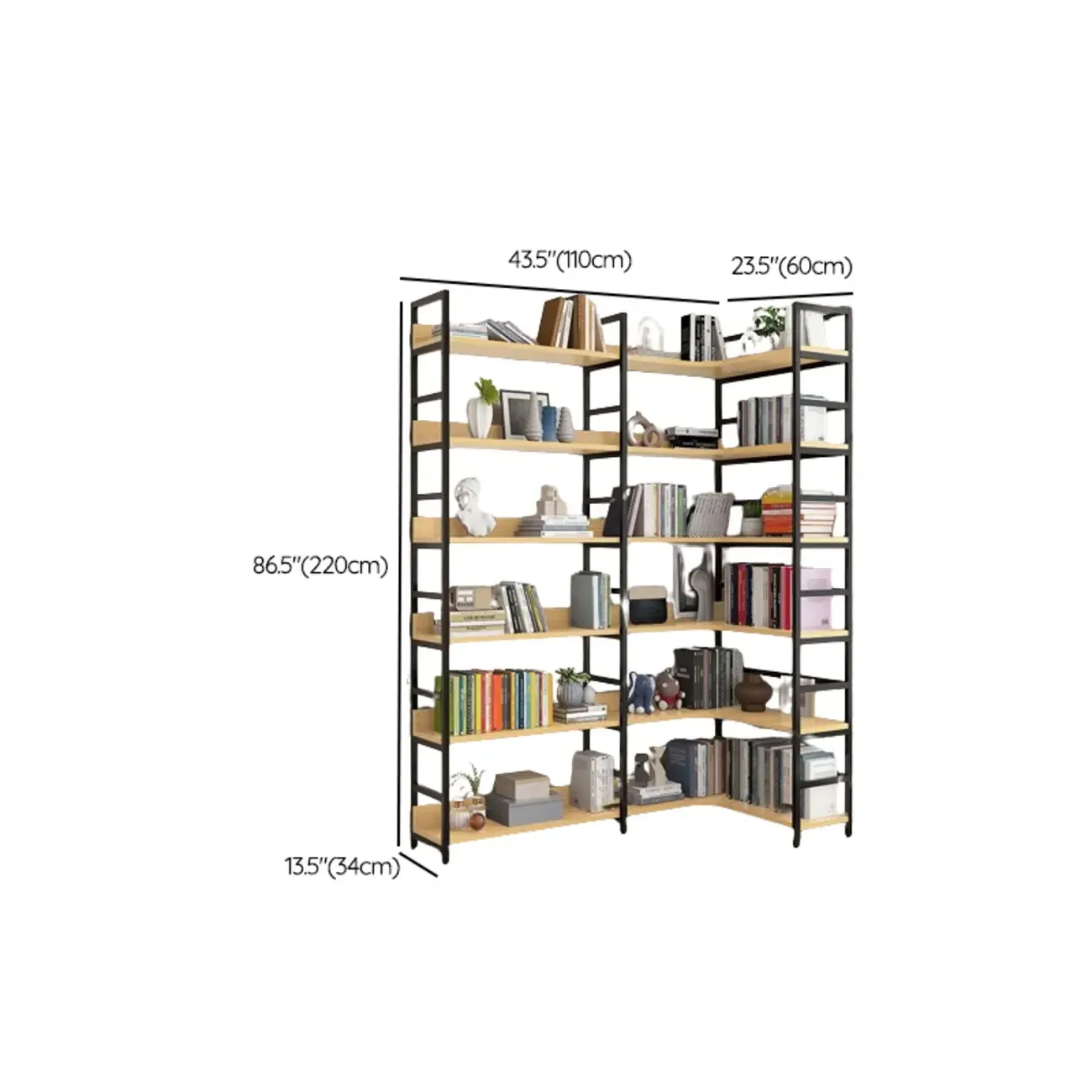 6-Tier Wood and Steel Corner Display Bookshelf Image - 55