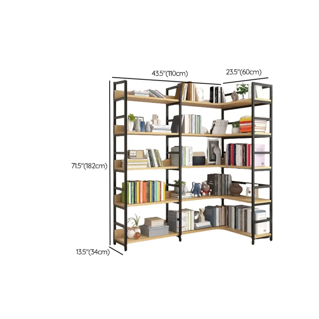 6-Tier Wood and Steel Corner Display Bookshelf Image - 66