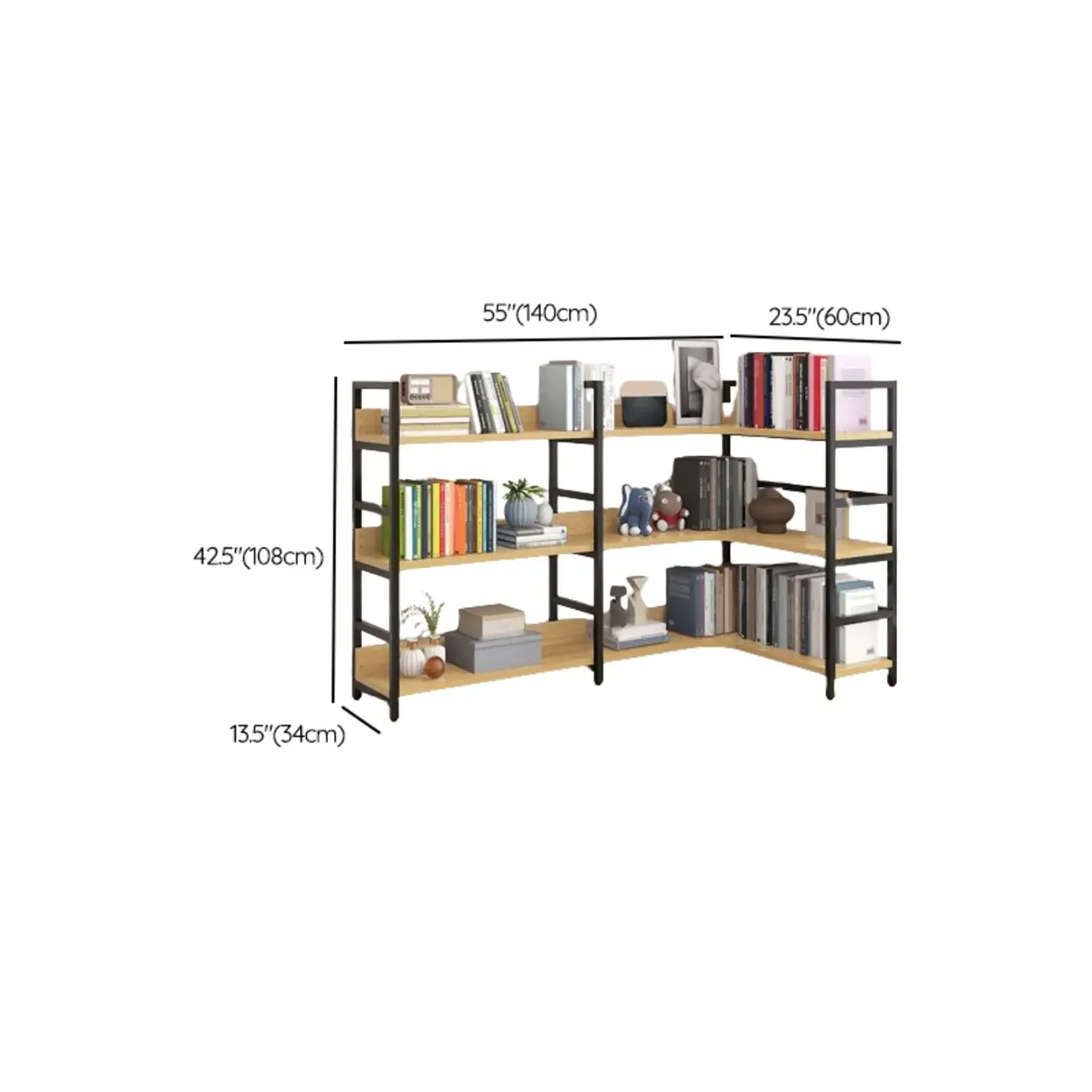 6-Tier Wood and Steel Corner Display Bookshelf Image - 72