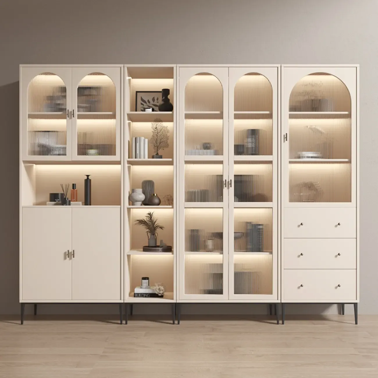 Vertical White Wood Multi-Storage Bookcase with Glass Doors Image - 1