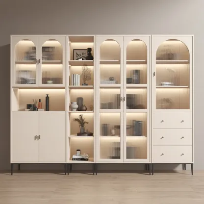 Vertical White Wood Multi-Storage Bookcase with Glass Doors Image - 1