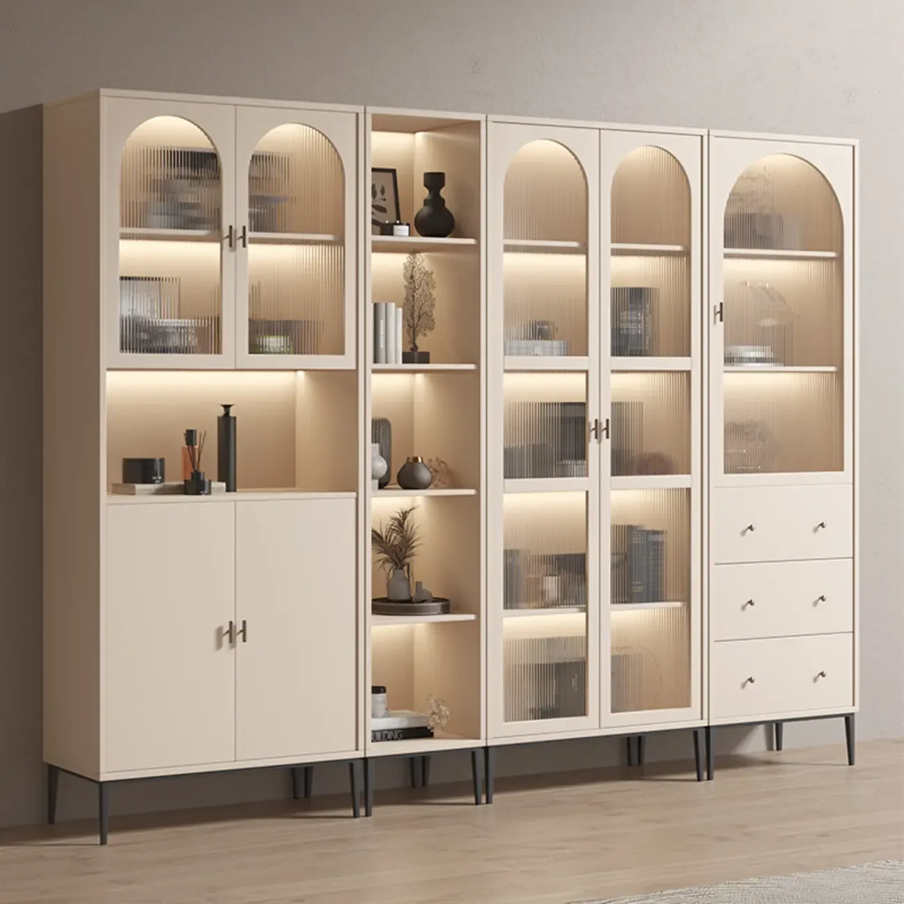 Vertical White Wood Multi-Storage Bookcase with Glass Doors Image - 3