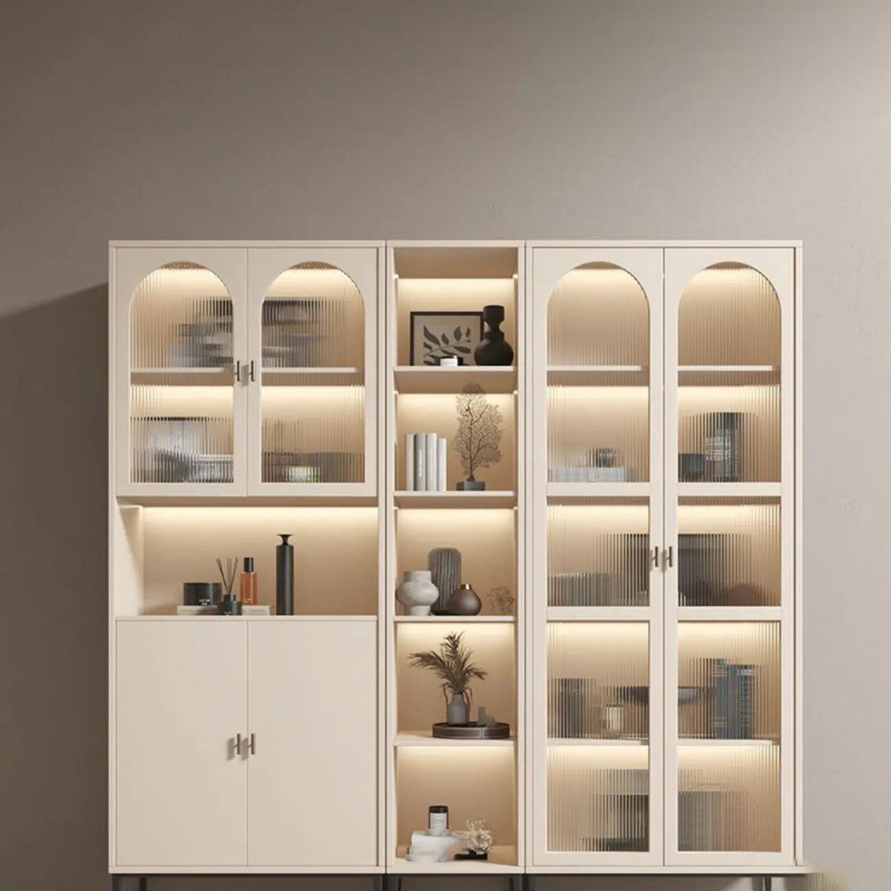 Vertical White Wood Multi-Storage Bookcase with Glass Doors Image - 4 | homeyfad