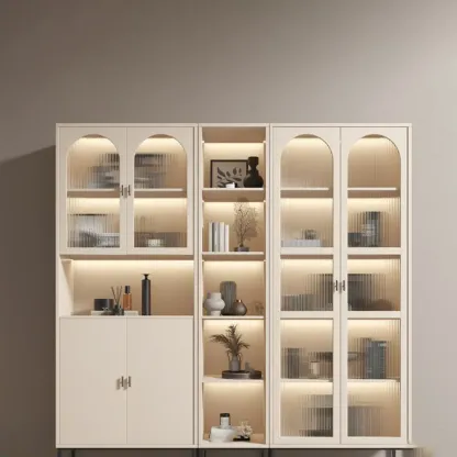 Vertical White Wood Multi-Storage Bookcase with Glass Doors Image - 4