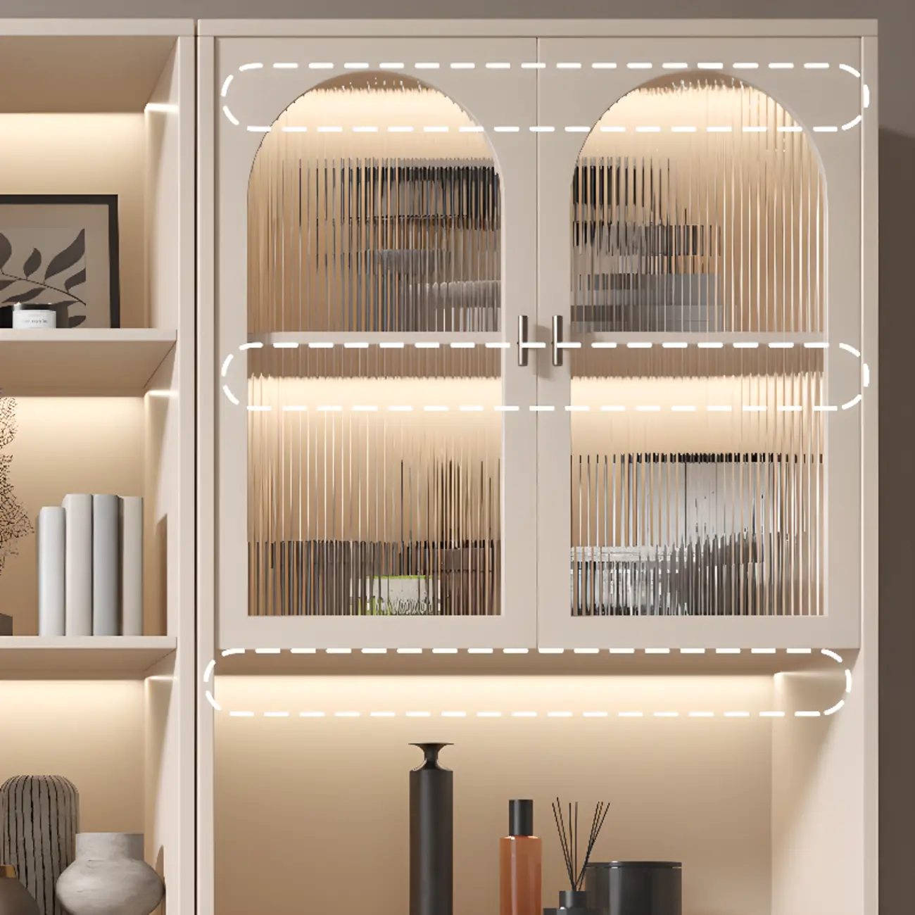 Vertical White Wood Multi-Storage Bookcase with Glass Doors Image - 8 | homeyfad